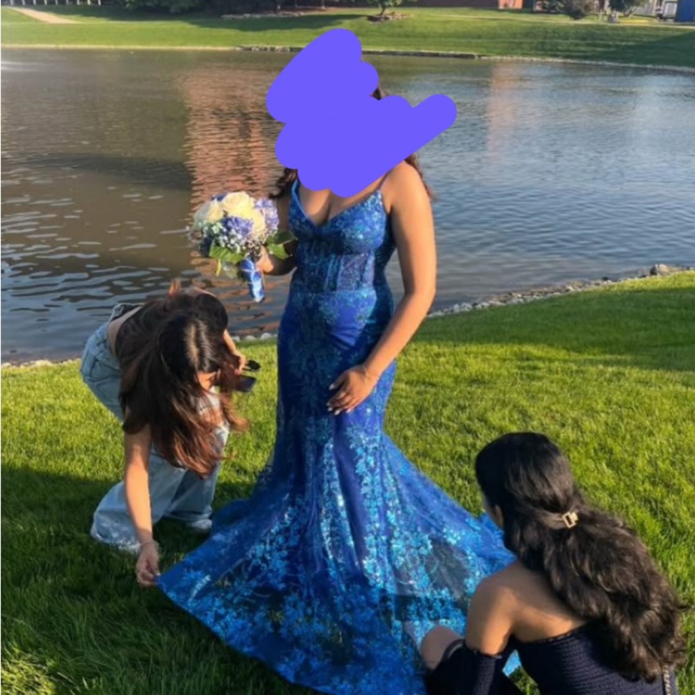Elegant Blue Floral Gown